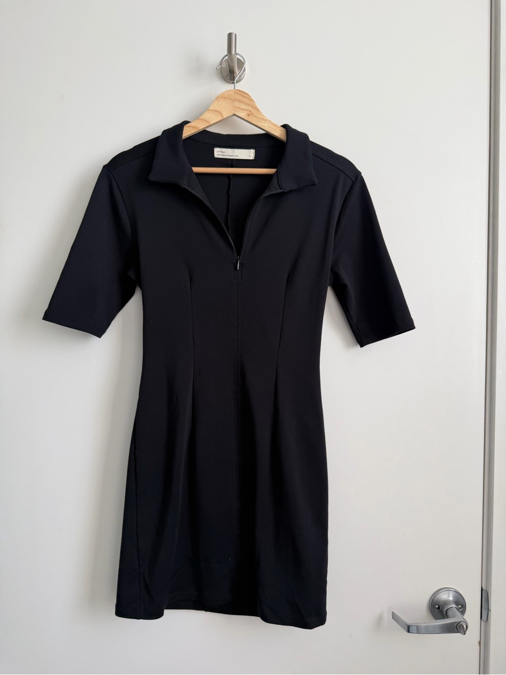 OAK + FORT Black Zip-Front Polo Mini Dress